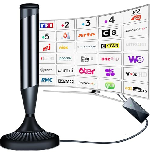 CSUXYD Antenne TV Interieur Puissante, Antenne Interieur TNT Puissante | Base Magnétique & Amplificateur, Antenne TNT Interieur Compatible 4k 1080p pour Toutes Les ChaîNes Gratuites