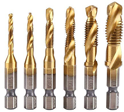 6Pcs Spiral Flute Tap Set, Titanium Coated HSS Metric Thread Machine Taps Drill Bits Screw Thread Tapping Tool M3 M4 M5 M6 M8 M10