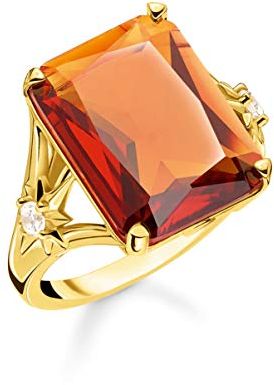 THOMAS SABO Damen Ring Stein Orange groß mit Stern 925 Sterlingsilber, 750 Gelbgold Vergoldung TR2261-971-8