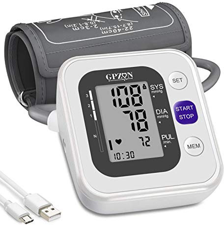 GPZON Tensiomètre Électronique Professionnel Pour Le Haut du Bras, Manchette ajustable 22cm-42cm, Mémoire 2x120, Blanc