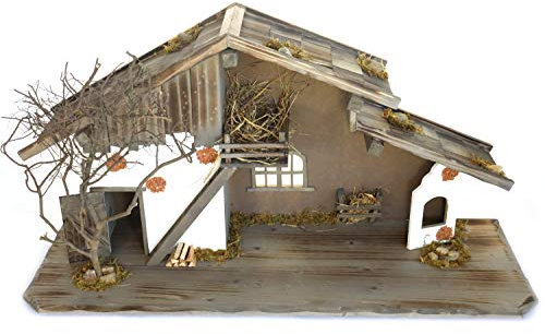 ELLUG großer Krippenstall, Weihnachtskrippe aus Holz 100 * 36 * 52cm (OHNE Krippenfiguren)
