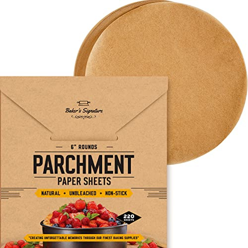 6 Parchment Paper Rounds for Baking, 220 Pcs Precut Cake Pan Liners | Unbleached, silicone-coated & non-stick; won't curl or burn; non-toxic 100% natural wood pulp