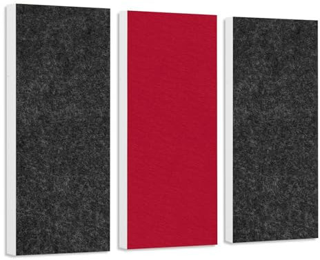 platino24 Schallabsorber COLORE aus Basotec G+ I Akustikpaneele mit Akustikfilz I 3 Wand-Paneele in Schwarz + Bordeaux I Akustikplatten zur Schalldämmung in Büro, Studio & Wohnung