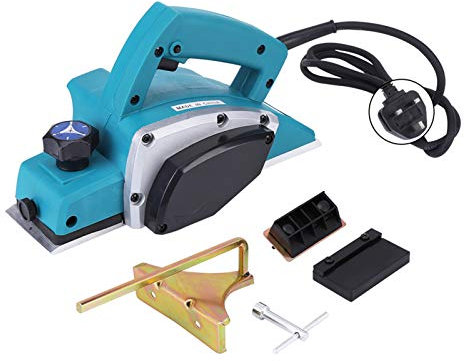 Electric Wood Planing Tool, Portable 800W Handheld Wood Planer with Parallel Fence Bracket, Adjustable Woodworking Planing Blade Tool with Self-Locking Switch and Chip Holes