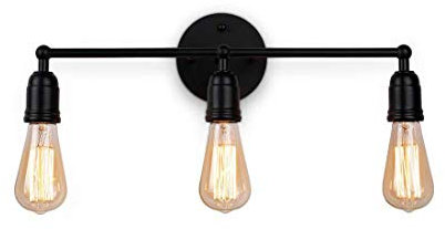 3-Light Vintage Wall Lights Vanity Mirror Lighting Fitting Fixture Edison E27 Bulb Base Industry Wall Sconce Lamp Black for Bathroom Kitchen Dressing Table Living Room