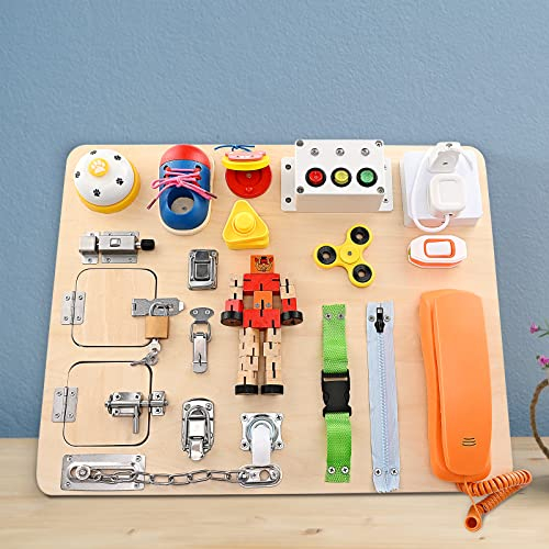 KKTECT Busy Board Montessori 20 in 1 Giocattoli prescolari Consiglio di apprendimento prescolare Strumenti per l'educazione precoce Abilità di Vita di Base e attività motoria fine per Il Bambino