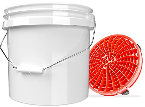 detailmate Autowäsche Set: Wascheimer Heavy Duty weiß 3,5 Gallonen (12 l) mit Detail Guardz Dirt Lock Wascheimereinsatz Rot für eine kratzerfreie Handwäsche