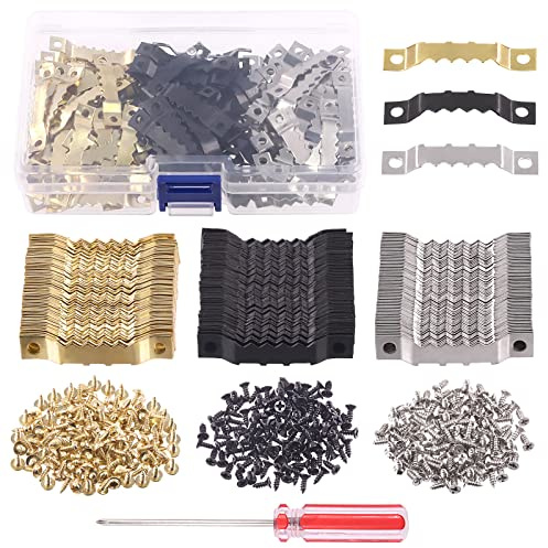 Swpeet Lot de 540 crochets dentés à double trou avec vis et tournevis pour cadres photo, pour la décoration créative de la maison (couleurs assorties)