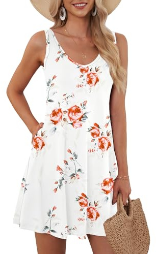 AUSELILY Sleeveless Short Summer Dresses Women UK with Pockets | v neck beach dress short swing dress casual mini dress vacation dress