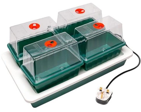 AMOS Eezy Grow 4 Propagator – Electric Heated Seed Starter for Faster Germination & Rooting Indoor Plant Growing Kit with Vented Lids Ideal for Seeds, Herbs & Cuttings