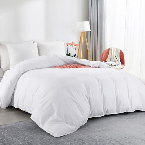 HOMBYS Übergroßer King-Size-Bettbezug, 308 x 308 cm, ultraweiche Mikrofaser, für alle Jahreszeiten, mit Reißverschluss, 8 Koner-Tabs (weiß, übergroßes King-Size)