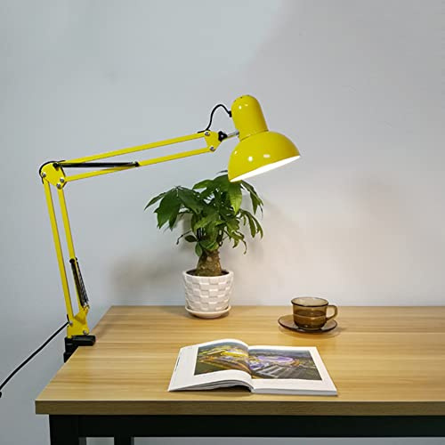 Chao Zan Lámpara Escritorio retro-vintage, Flexo Lámpara de mesa, Brazo articulado, Luz de lectura, E27, Metal, Amarillo,E27 Bombilla no incluida