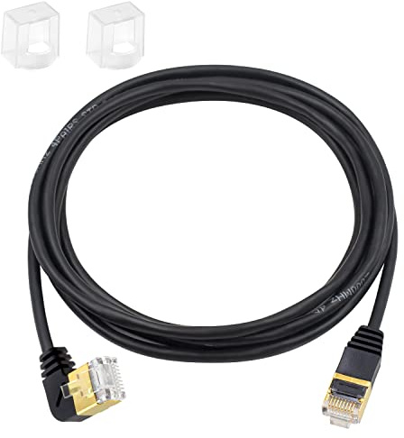 Duttek Câble Ethernet Cat8, 40Gbps 2000Mhz RJ45 à angle gauche avec Connecteurs RJ45 plaqués Or, pour ordinateur portable, switch, bureau, 2m
