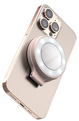 ShiftCam SnapLight – LED selfie-ringlampa med fyra inställningar för ljusstyrka och inbyggt batteri – magnetiskt fäste fästs på vilken telefon som helst – vändbar design | krita rosa