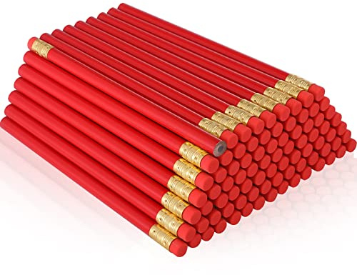 Fainne 96 Pcs Jumbo Pencil with Black Core Cedar Wooden Pencil with Eraser for Carpenters Students Teachers School Construction Woodworkers Beginners Office Workers(Red,Classic)