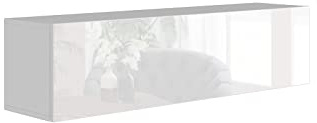 BROMARKT Premium Klapp-Hängeschrank 140x35x32 cm - Hängeschrank für Wohnzimmer, Schlafzimmer - Wandschrank Hängend - Platzsparende Hängeschränke - Hochglanz - Weiß