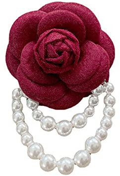 Broche en laine avec fleur de camélia et perle - Broche classique pour mariage, fête, danse, banquet pour femme - Épinglettes élégantes pour robe, costume, cérémonie, vêtements