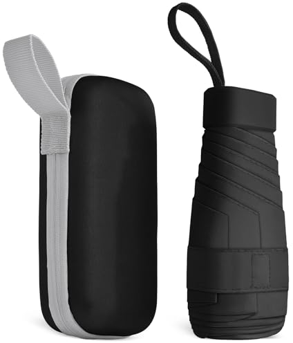 Aolso Mini Travel Umbrella - Folding Sun & Rain Umbrella with Capsule Case, Windproof, UV Protection, Portable for Men & Women (Black)