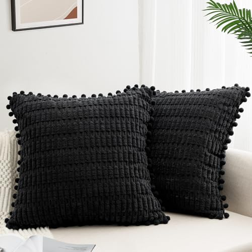 ZWJD 2er Set Kissenbezug 40x40 Kordsamt Sofakissen Weiche Kissenhülle Boho Kissenbezüge Dekokissen Moderne Kissen Deko für Couch Schlafzimmer Zuhause Auto Dekor Zierkissenbezüge Schwarz