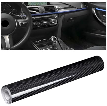 JNNJ Autofolie Carbon Folie Aufkleber, 6D Selbstklebend Autofolie Aus Vinyl, Klebefolie Karbon Carbon Innenraum Folierung Fiber Lackschutzfolie Glanz Für Auto(Schwarz)