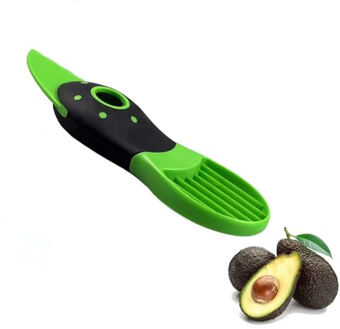 JIEOU Avocadoschneider - 3-in-1 Avocado-Tool zum Entkernen, Schneiden und Auslöffeln - Grün - Silikongriff - Stahl, Silikon