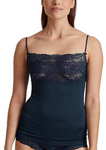 CALIDA Sensual Secrets - Top de Espagueti para Mujer, Parte Superior de Pecho de Encaje Semitransparente, Tirantes Ajustables, Peacoat Blue, 50-52