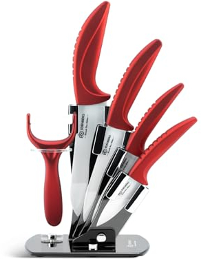 Edenberg MesserSet 6 tlg,Küchenmesser, Schäler Kochmesser Brotmesser Schneidmesser, Küchenmesserset mit Keramikklinge, rutschfester Griff, Profi-Kochmesser EB-007751R