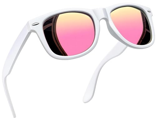 Joopin Fashion Square Solglasögon Herr Polariserade Retro Rektangulära Solglasögon UV400 Dam Spegel Stor Polarized Sunglasses for Men and Women för Utomhus Vandring Fiske Golf Vit Ram Rosa Speglad