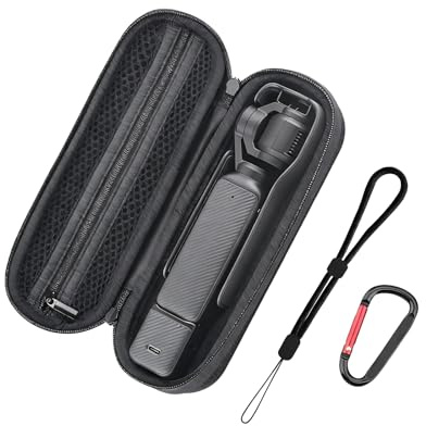Flymile Custodia OSMO Pocket 3, borsa portatile nylon, morbido peluche, scatola protettiva, accessori moschettone (nero)