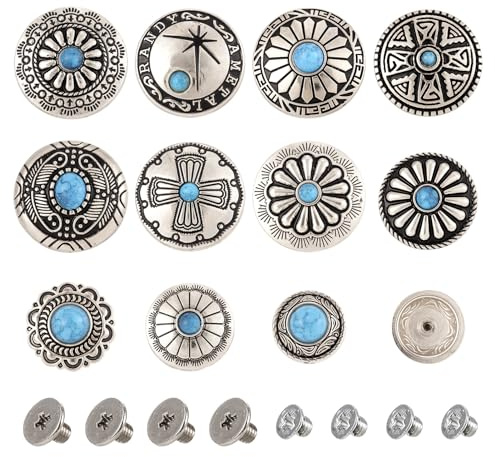 PandaHall 22 piezas Remaches de Cuero Turquesa Falsa Remache Hebilla Tachuela Plana Cabeza de Clavo Tornillo para Monedero Bolso Zapatos Artesanía de Cuero Ropa Cinturón