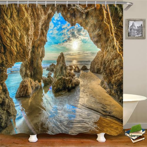 Duschvorhang Blaues Muster Braun Duschvorhang Stoff Polyester Badevorhang Duschvorhang Wasserdicht Antischimmel Shower Curtains mit 12 Duschvorhangringen Duschvorhang Badewanne 200x220cm