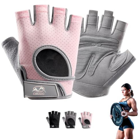 CIMADO® Fitnesshandschuhe | Crossfit-Handschuhe für Damen und Herren, atmungsaktiv, rutschfest und gepolstert, Rosa, Größe M