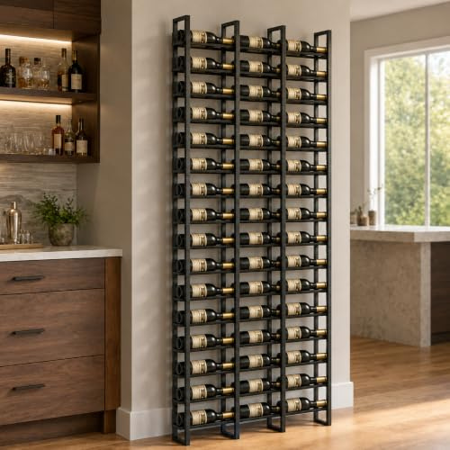 amhricho Weinregal Wandmontage, 48 Weinflaschenregale | Schwarze Wandmontage Weinregal, Metall-Weinflaschenhalter, Für Home Bar, Weinküchen Lagerung (3 columns)