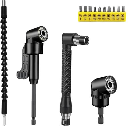 14 Pezzi Trapano Mandrino Avvitatore Angolare Kit, Set di Punte di Prolunga per Cacciavite, Gambo Esagonale da 1/4 di Pollice per Trapani Elettrici, Garage, Operai Edili