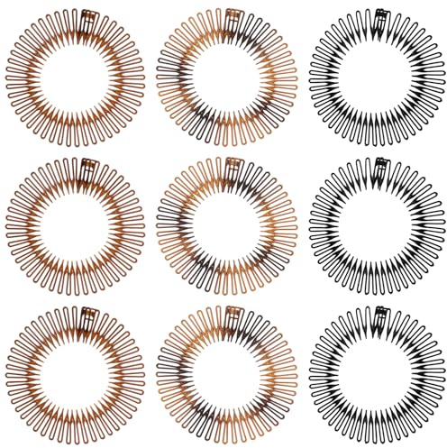 Sibba 9 Stück Kreisförmig Stretch Circle Dehnbarer Flexibler Kunststoff | Haarkamm Kreis Kamm Haarbandhalter Stirnband Hair Comb Scrunchies Elastische Kamm-Haarbänder Kopfbänder für Frauen Mädchen
