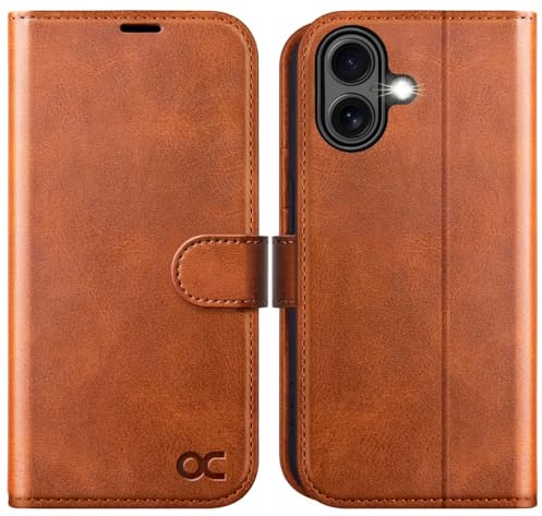 OCASE für iPhone 16 Hülle Handyhülle Premium PU Leder Braun | Kartenfach Standfunktion, RFID Schutzhülle, Klapphülle Handytasche Lederhülle
