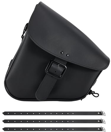 GARGOYLE BELLS Motorcycle Swing Arm Bag Solo Saddle Bags for Sportster Softail PVC Waterproof Motorcycle Luggage Bags for Motorcycle or Bike (Left Side, Black-Single Buckle)