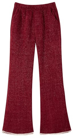 Rolanko Flicka utsvängda byxor, elastisk midja, glänsande ribbade sammet, bootcut, utsvängda byxor, leggings med pärlor, barn, varma joggingbyxor med fickor, vin, 6-7 år