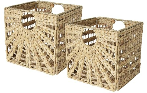 Box and beyond - Lot de 2 Paniers de Rangement - 31 x 31 x 31 cm - Jonc de Mer Naturel - Pliables - Avec Poignées - Rangement, Déco - Chambre, Salon, Bureau - Style Bohème et Chic
