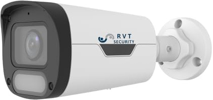 RVT SECURITY Telecamera esterno Bullet IP PoE 4MPX 2.8 mm, notturna a colori NightView, microfono integrato, slot per scheda micro SD, Rilevamento di Uomo/Veicolo/Animale, compatibile con Uniview