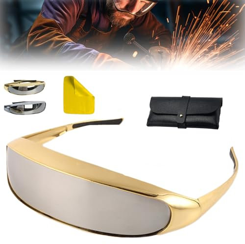 Snrtevu Protective One-Piece Mirror Welding Goggles, Wrap-Around Safety Welding Lens, Welding Safety Spectacles Against Impacts, Strong Light, Splashes, Anti-Scratch (GOLD)