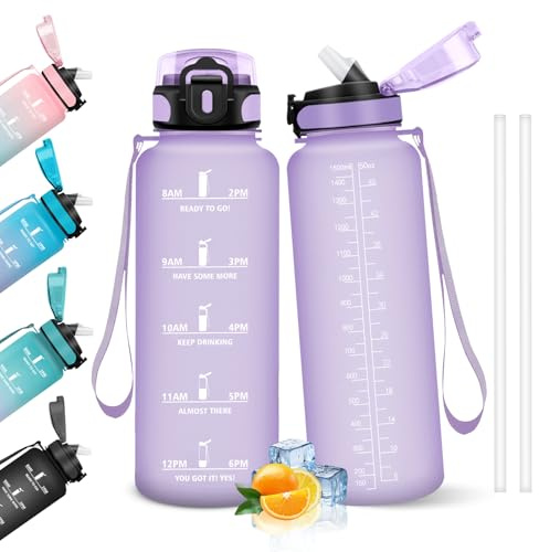 HoneyHolly Trinkflasche 1500ML, Auslaufsicher, Trinkflasche Kohlensäure Geeignet, Wasserflasche BPA-Frei, Sportflasche mit Strohhalm, Water Bottle für Outdoor, Wandern, Fitness, Radfahren