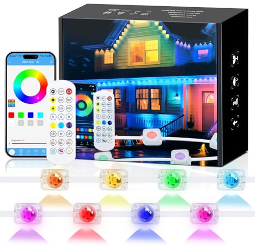 KISUFU 24V RGBCCT WS2811 Outdoor RGB Eave Lamps with App Remote Control, Scene Modes DIY IP67 Close Outdoor Under Canopy Lighting, Outdoor Light for Outdoor Decoration