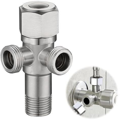 Eckventil Wasseranschluss, Doppelventil, Eckventil mit 2 Abgängen 1/2 Zoll | Edelstahl Doppelventil;Eckventil 1/2 Zoll;Einfache Montage; für WC, Waschbecken, Becken, Warmwasserbereiter