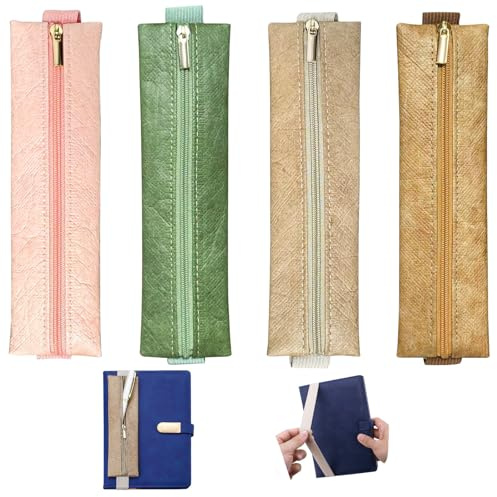 Realand Stifthalter für Notizbuch, verstellbare Stifte-Tasche mit Reißverschluss, Federmäppchen mit Gummiband für Bücher, Tagebuch, Planer, 4 Stück, 4 Farben a, 5 cm x 18.5 cm, Modern