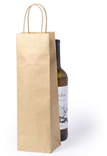 VINAK - Pack de 50 | 100 | 200 | Bolsas de Papel para Botella de Vino | 11 x 36 x 10 cm | Asa Retorcida Resistente | para Vino, Cava y Champán 1L (100, Kraft)