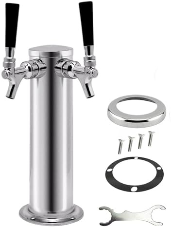 KGLHJDY Dispensador de Cerveza para casa, Pub, Doble Grifo, Torre de Cerveza de Barril, Acero Inoxidable, Barra, Pub, Barril, Grifo Doble Cromado