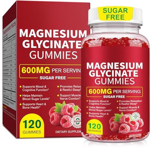 Magnesiumglycinat-Gummibärchen, 120 Stück Hochwirksames Magnesiumpräparat für Frauen, Männer und Kinder, Entspannung & Muskelfunktion, unterstützt den Schlaf, zuckerfrei, vegan
