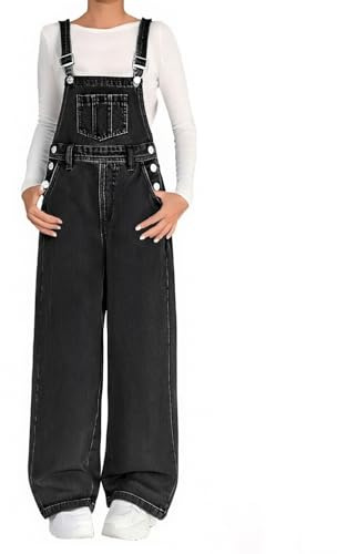 Salopette Baggy Denim Ragazze Gamba Larga Salopette Salopette Senza Maniche Cinturino Regolabile Jean Tute Scuola Gamba Dritta Elastico Casual Vintage Bretella Pantaloni