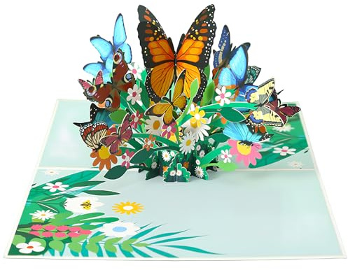Greyoe 3D Pop up Karte Geburtstag, Geburtstagskarten Papier-Skulptur mit Schmetterlingen Blumen Handgefertigte Geburtstagskarte für Frauen, Freundin, Mutter, Zeremonie, Deko oder Geschenk